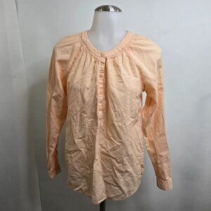 Ann Taylor Loft Top XS Orange Peasant Button Long Sleeve Cotton Boho Pleated